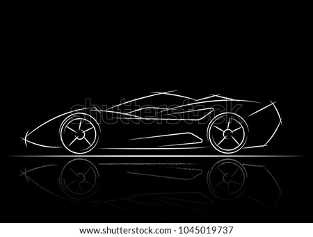 stylized car design , vector illustration black and white a sketch drawing