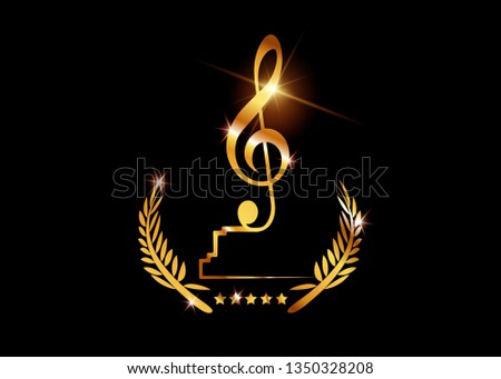 Gold treble clef s trophy isolated on black. Music award concept, Gold vector best music awards winner and golden violin key