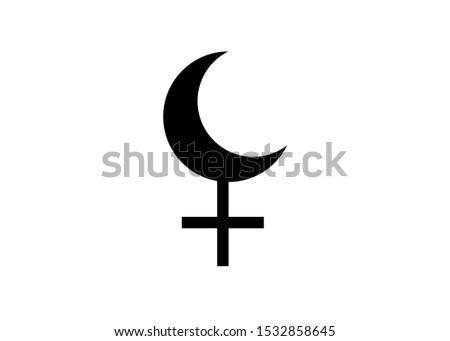 Astrology Alphabet, Lilith Black Moon, false fictive moon, apogee point of lunar orbit empty focus. Hieroglyphics character sign, vector isolated on white background 