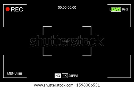 Camera viewfinder. Template focusing screen of the camera. Viewfinder camera recording. Video screen on a black background. Vector illustration 