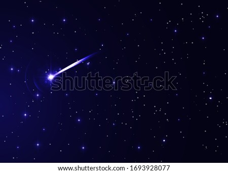 shooting star background against dark blue starry night sky, brightest star in the Sky vector illustration 