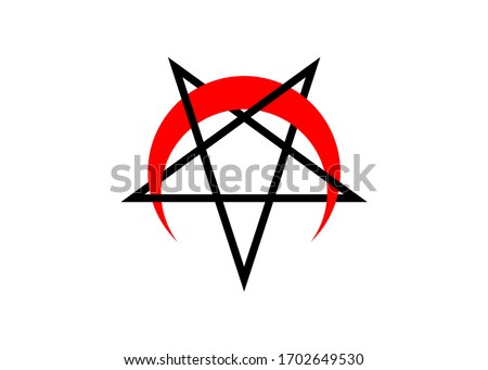 Reversed or Inverted Pentagram with upside down crescent red moon vector symbol isolated. Satanic Inverted Endless Pentagram icon. Religious sign. Wicca and Neopaganism in white background