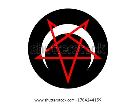 Reversed or Inverted Pentagram with upside down crescent white moon vector symbol isolated. Satanic Inverted Endless Pentagram icon. Red and black religious sign. Wicca and Neopaganism on white 