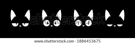 Black cat head face silhouette icon set. Vector logo cat for tattoo or T-shirt design or outwear. Cute print style cat background. Cat in shadow white line art. Pet collection cute cartoon character