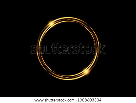 Abstract luxury golden ring. Vector light circles and spark light effect. Gold round logo isolated on black background 