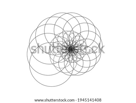 Snail spiral logo. Sea shell which consists black circles. Spiral lines element fractal art, vector illustration isolated on white background 