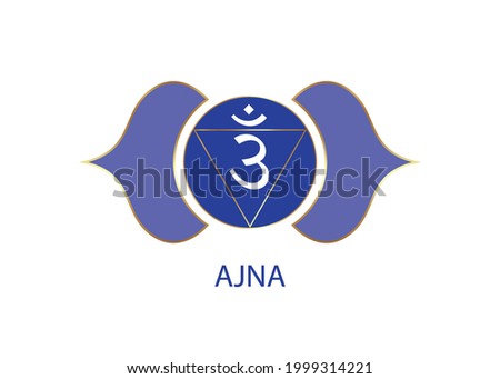 Third eye chakra Ajna logo template. The sixth frontal chakra, sacral sign meditation, yoga blue and purple round mandala icon vector isolated on white background 