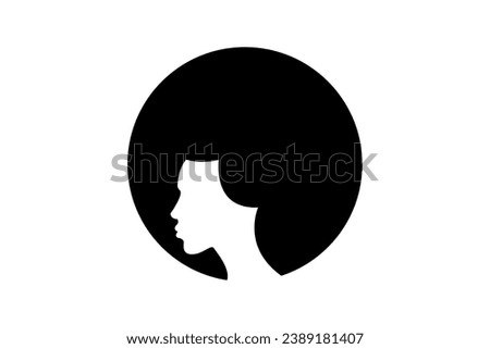 Portrait African American Woman, dark silhouette face with Afro curly hair, ethnic beauty logo design, hair style salon concept, vector isolated or white background 