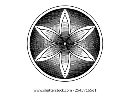 Seed Flower of life lotus icon, logo mandala sacred geometry, Pixel art design, tattoo symbol of harmony and balance. Mystical talisman, vector round design isolated on white background 