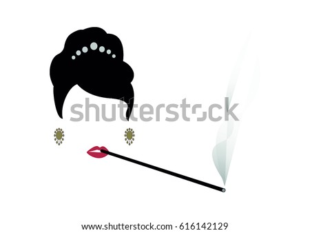 portrait retrò woman, diva who smokes his cigarette holder, vector illustration