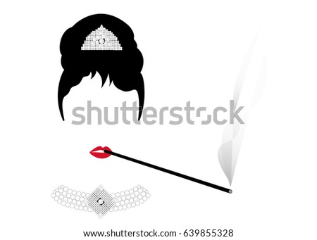 portrait retro woman, diva with Pearl jewelry, minimal Audrey , vector illustration