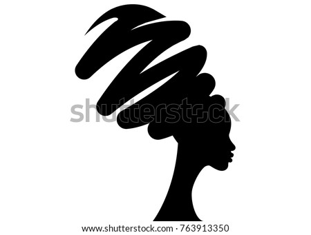 portrait beautiful African woman in traditional turban, black women vector silhouette isolated , logo design hairstyle concept 