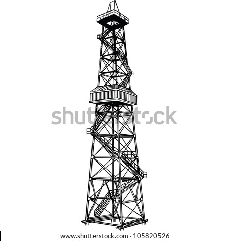 Rig for exploration and drilling wells for oil production. Vector illustration.