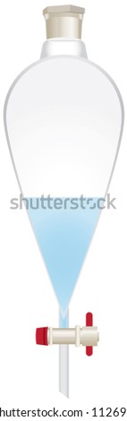 Glass conical separating funnel with chemical solution