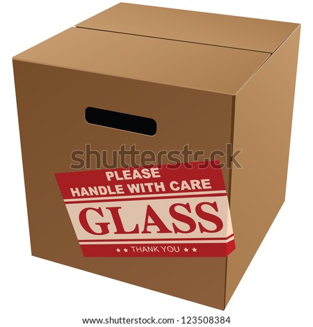 Packaging for fragile items with a warning label. Vector illustration.