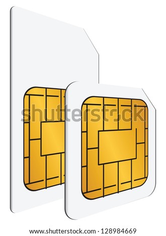 Regular and mini SIM cards for use in mobile communications. Vector illustration.