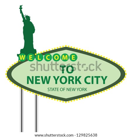 Stand Welcome to New York City in the sky with the birds. Vector illustration.