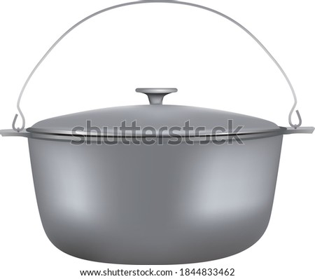 Travel cooking pot with lid and bracket.