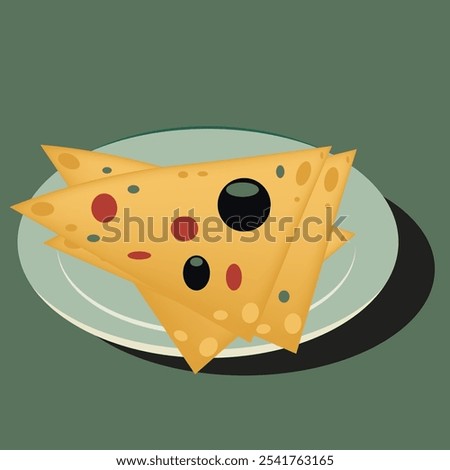 Nacho dish of tortilla chips topped. Vector illustration