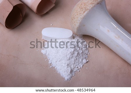 Ancient recipes with the ground tablet in a powder.
