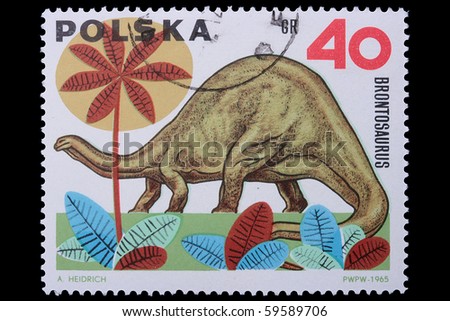 POLAND - CIRCA 1969: A stamp is printed in Poland, Brontosaurus, let out CIRCA 1969 in Poland.
