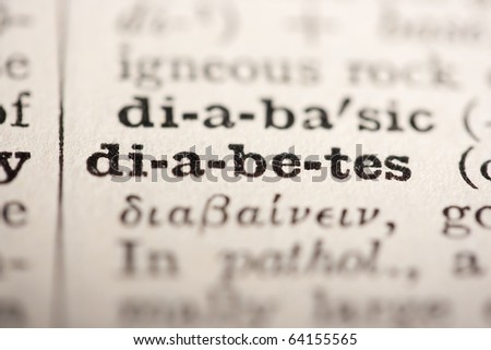 Word diabetes from the old dictionary, a close up.