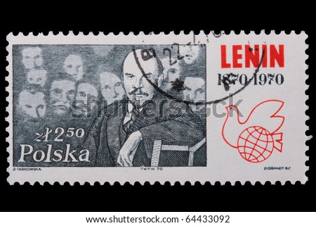 POLAND - CIRCA 1970: A stamp is printed in Poland, Lenin, let out CIRCA in 1970.