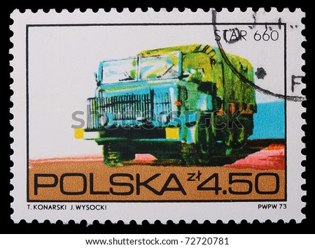 POLAND - CIRCA 1973: A stamp is printed in Poland, Truck, Circa 1973.