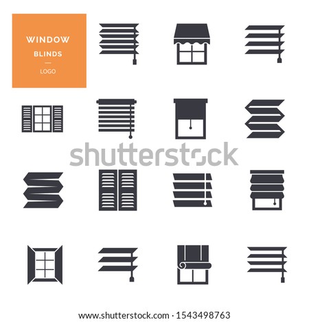 Vector isolated icons set of window blinds vector glyph icons. Interior design, home decor shop. Logotype collection.