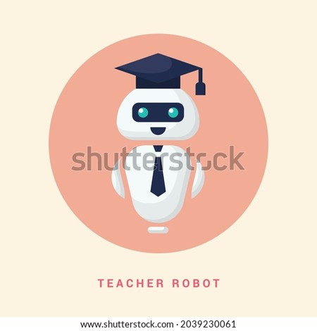 Robot teacher icon on line style. Android human assistant. Vector illustration. EPS 10.