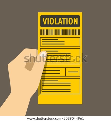 Hand holding yellow violation ticket. Isolated North American parking fine. Flat vector illustration template.