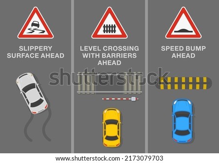 Traffic regulation tips and rules. Signs and road markings meaning. 