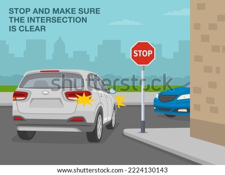 Safe car driving tips and traffic regulation rules. Suv turns right on sharp turn with 