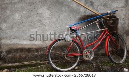 Similar – Image, Stock Photo Street broom with red bristles, makes weekend on the construction site. Plaster walls are freshly filled and the screed floor has hardened