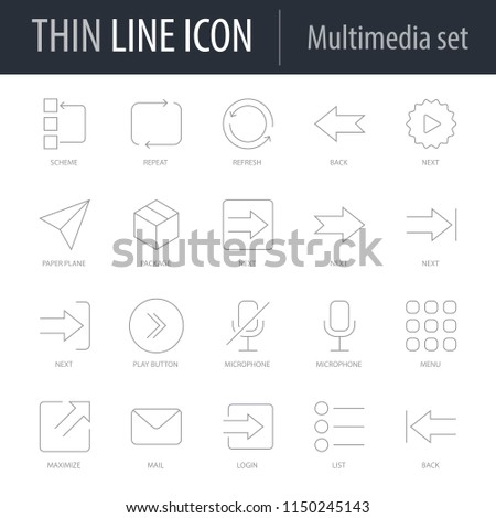 Icons Set of Multimedia. Symbol of Intelligent Thin Line Image Pack. Stroke Pictogram Graphic for Web Design. Quality Outline Vector Symbol Concept Collection. Premium Mono