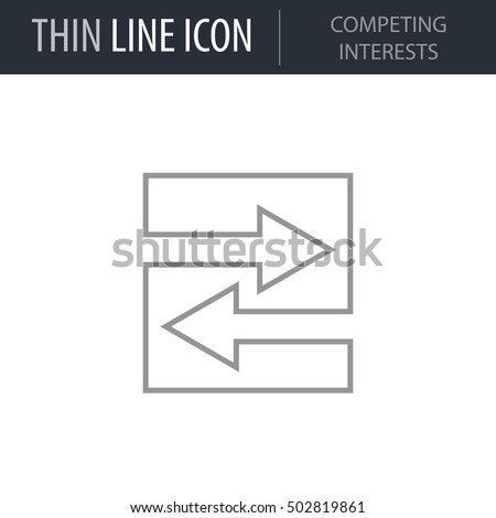 Symbol of Competing Interests Thin line Icon of Business. Stroke Pictogram Graphic for Web Design. Quality Outline Vector Symbol Concept. Premium Mono Linear Beautiful Plain Laconic Logo