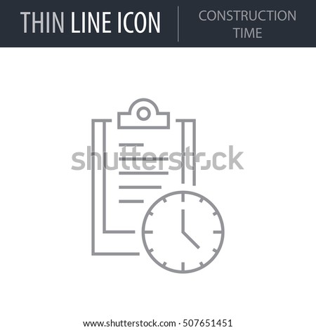 Symbol of Construction Time Thin line Icon of Construction. Stroke Pictogram Graphic for Web Design. Quality Outline Vector Symbol Concept. Premium Mono Linear Beautiful Plain Laconic Logo