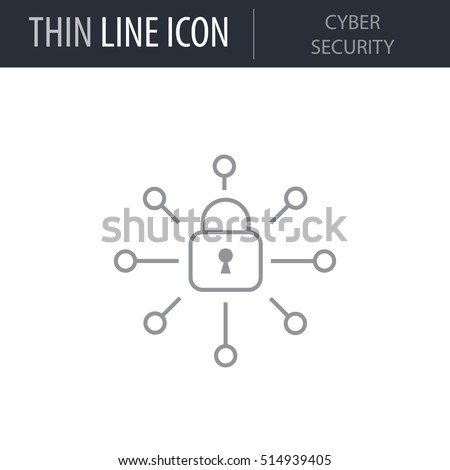 Symbol of Cyber Security Thin line Icon of Cyber Security. Stroke Pictogram Graphic for Web Design. Quality Outline Vector Symbol Concept. Premium Mono Linear Beautiful Plain Laconic Logo