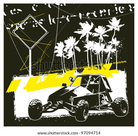 racing sand car with grunge summer background