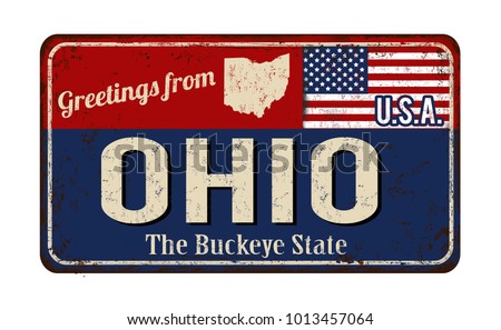Greetings from Ohio vintage rusty metal sign on a white background, vector illustration