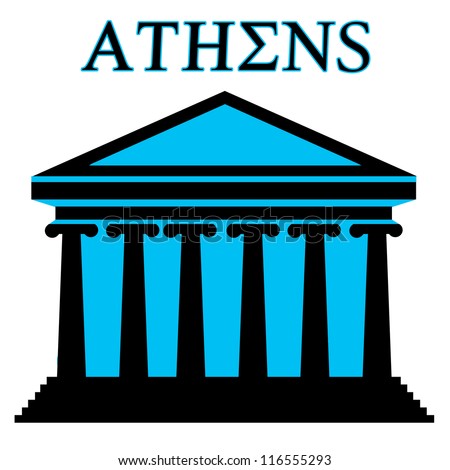 Athens Symbol With Parthenon Icon Building On White Background, Vector ...