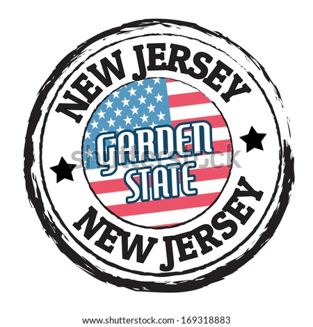 Grunge rubber stamp with flag and the text New Jersey, Garden State, vector illustration