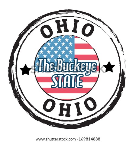 Grunge rubber stamp with flag and the text Ohio, The Buckeye State, vector illustration