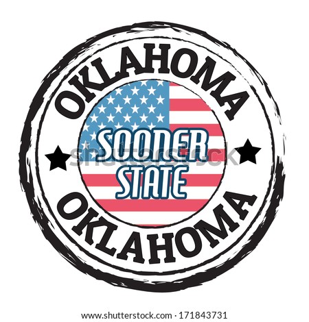 Grunge rubber stamp with flag and the text Oklahoma, Sooner State, vector illustration