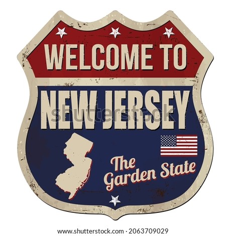 Welcome to New Jersey vintage rusty metal sign on a white background, vector illustration