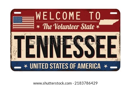 Welcome to Tennessee vintage rusty license plate on a white background, vector illustration