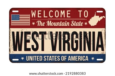 Welcome to West Virginia vintage rusty license plate on a white background, vector illustration