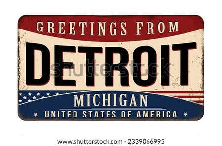 Greetings from Detroit vintage rusty metal sign on a white background, vector illustration