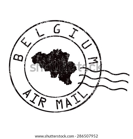 Belgium post office, air mail, grunge rubber stamp on white background, vector illustration