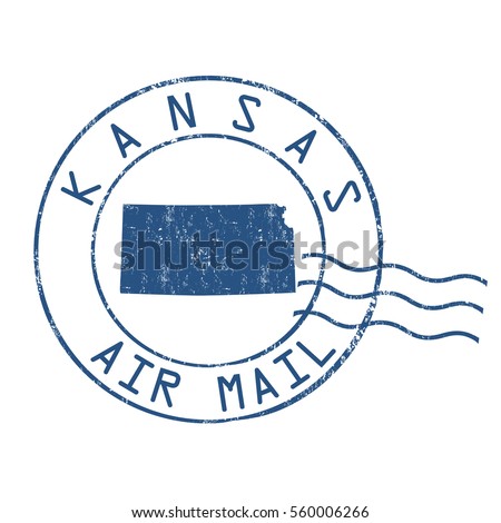 Kansas post office, air mail, grunge rubber stamp on white background, vector illustration